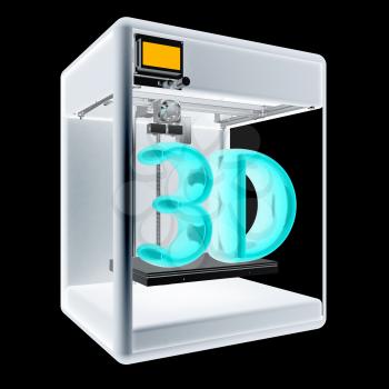 3d printer. 3d illustration. On a black background.