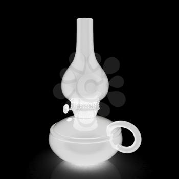 Old retro vintage kerosene lamp. 3d render. On a black background.