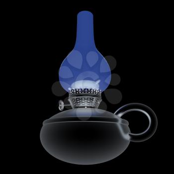 Old retro vintage kerosene lamp. 3d render. On a black background.