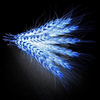 Golden spikelet. 3d render. On a black background.