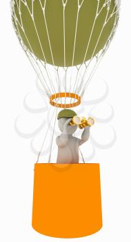 3d man with binoculars in hand on the air balloon. 3d render