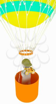 3d man with binoculars in hand on the air balloon. 3d render