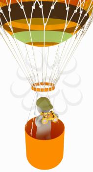 3d man with binoculars in hand on the air balloon. 3d render