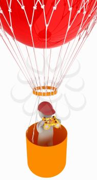 3d man with binoculars in hand on the air balloon. 3d render