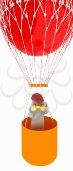 3d man with binoculars in hand on the air balloon. 3d render