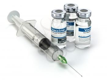 Vaccine in vial with syringe. Vaccination concept.  3d