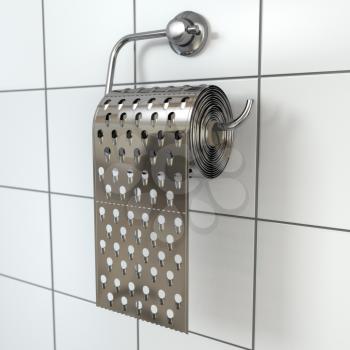 Hemorrhoids concept.Toilet paper  as grater. 3d