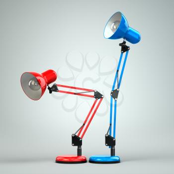 Vintage adjustable desk lamps simulate sex. 3d