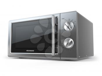 Metallic microwave oven isolated on white background. 3d