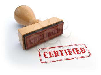 Stamp with text certified isolated on white. Certification or guarantee certificate concept. 3d
