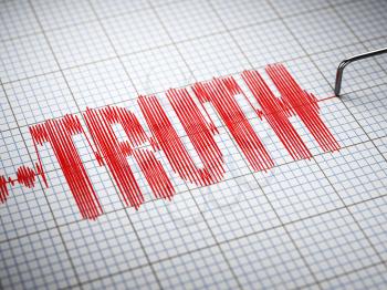 Truth concept.  Closeup of a polygraph lie detector with text. 3d illustration