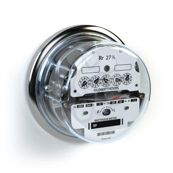 Analog electric meter isolated on white.  Electricity consumption concept. 3d illustration