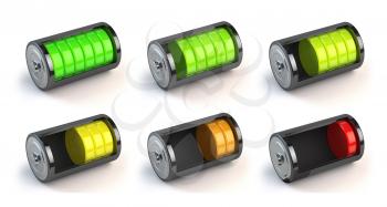 Battery charge status isolated on white. Level indicator, energy concept. 3d illustration