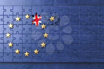 Brexit concept. Puzzle with EU European Union flag  without Great Britain  UK star. 3d illustration