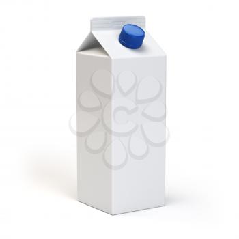 Milk or juiice blank white carton pack Isolated on white. 3d illustration