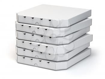 Pizza boxes stack isolated on white, 3d illustration