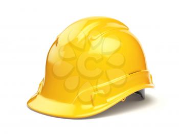 Yellow hard hat, safety helmet isolated on white. 3d illustration