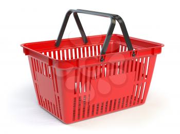 Red empty  shopping basket isolated on white background. 3d illustration