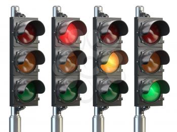 Traffic lights isolated on white background. 3d illustration