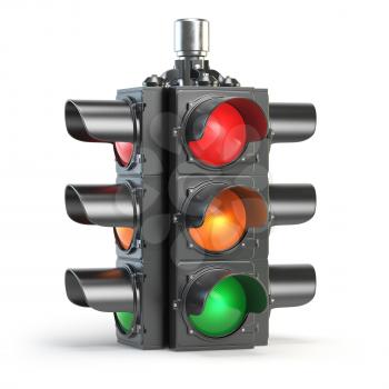 Traffic lights isolated on white background. 3d illustration