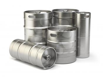 Metal beer kegs isolated on white background. 3d illustration