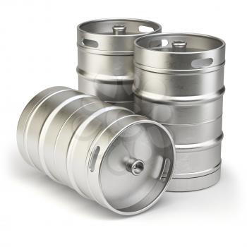 Metal beer kegs isolated on white background. 3d illustration