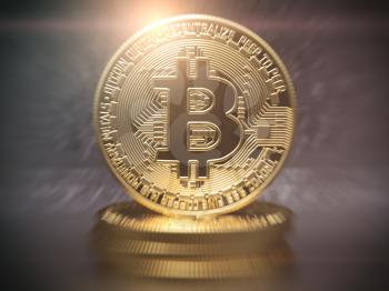 Bitcoin cryptocurrency golden coin background. 3d illustration