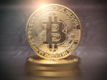 Bitcoin cryptocurrency golden coin background. 3d illustration