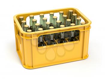 Crate full of beer bottles isolated on white background. 3d illustration