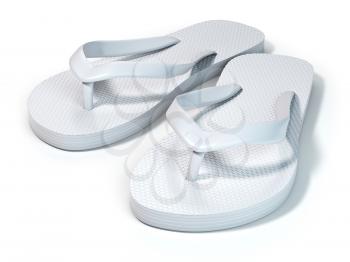 White flip flops isolated on white background. 3d illustration