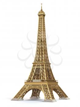 Eiffel Tower golden isolated on a white background. 3d illustration