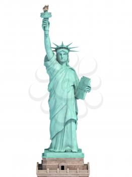 Statue of Liberty in New York City, USA  isolated on white. 3d illustration