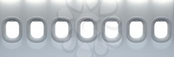 Airplane windows. Travel and tourism fliight concept. Space for text. 3d illustration