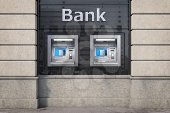 Bank ATM automatic  teller machines for money withdrawing. The station of self service automatic machines, Concept of banking. 3d illustration