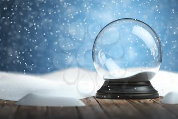 Empty snow globe Christmas background. 3d illustration