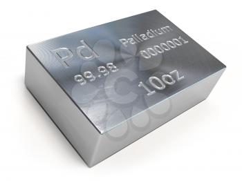 Palladium bar or ingot isolated on white. Precious metals. 3d illustration