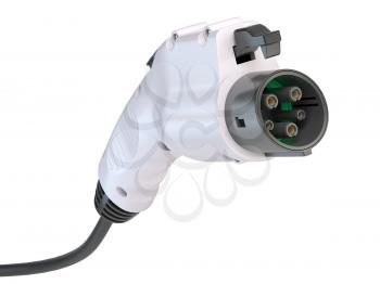 Electric car charging plug isolated on white. Car charger power plug with cable. 3d illustration