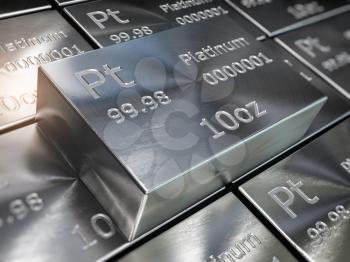 Platinum bars or ingots background. Precious metals. 3d illustration