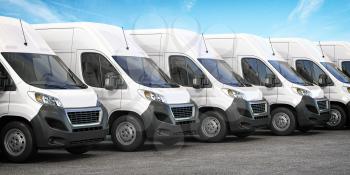 Delivery vans in a row.  Express delivery and shipment service concept. 3d illustration