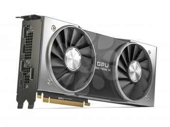 Graphics card. Modern gaming  GPU graphics processing unit isolated on white.  3d illustration