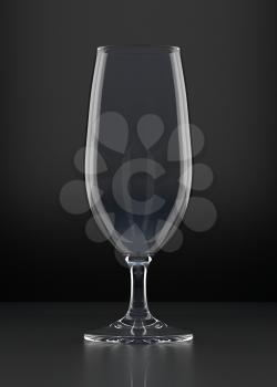 Empty Champagne Glass on black background. Alcoholic cocktail glassware. 3D illustration.
