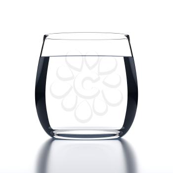 Full Water Glass on white background. Drinking glassware. 3D illustration.