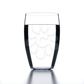 Full Water Glass on white background. Drinking glassware. 3D illustration.
