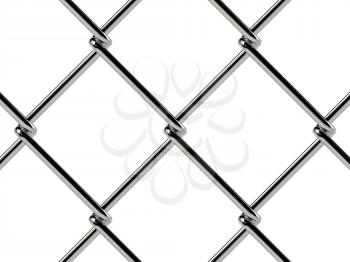 Chain link fence pattern. Realistic geometric texture. Graphic design element for corporate identity, web sites, catalog. Industrial style wallpaper. Steel wire wall isolated on white. 3D illustration