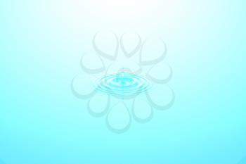 Water drop or rain drop falling on water surface. Liquid ripple splash in sunlight with reflection, macro image. Graphic design element for poster, package, flyer. Abstract background, 3D illustration