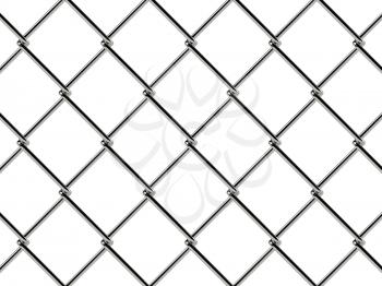 Chain link fence pattern. Industrial style wallpaper. Realistic geometric texture. Graphic design element for corporate identity, web sites, catalog. Steel wire wall isolated on white. 3D illustration.