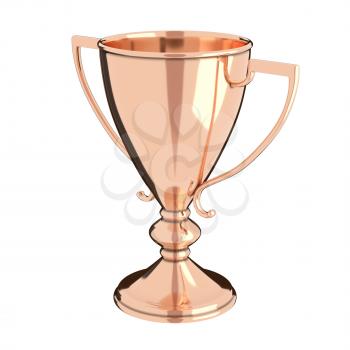 Rose gold or bronze trophy cup isolated on white background. Victory, best product, service or employee, first place concept. Achievement in sports. Isolated on white background.