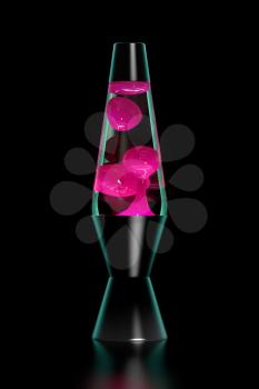 Lava lamp with pink lava on black background. 3D illustration