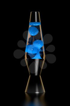 Lava lamp with blue lava on black background. 3D illustration