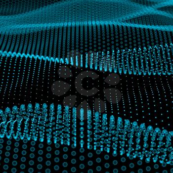 Abstract bokeh dots waves. Blue on black.
